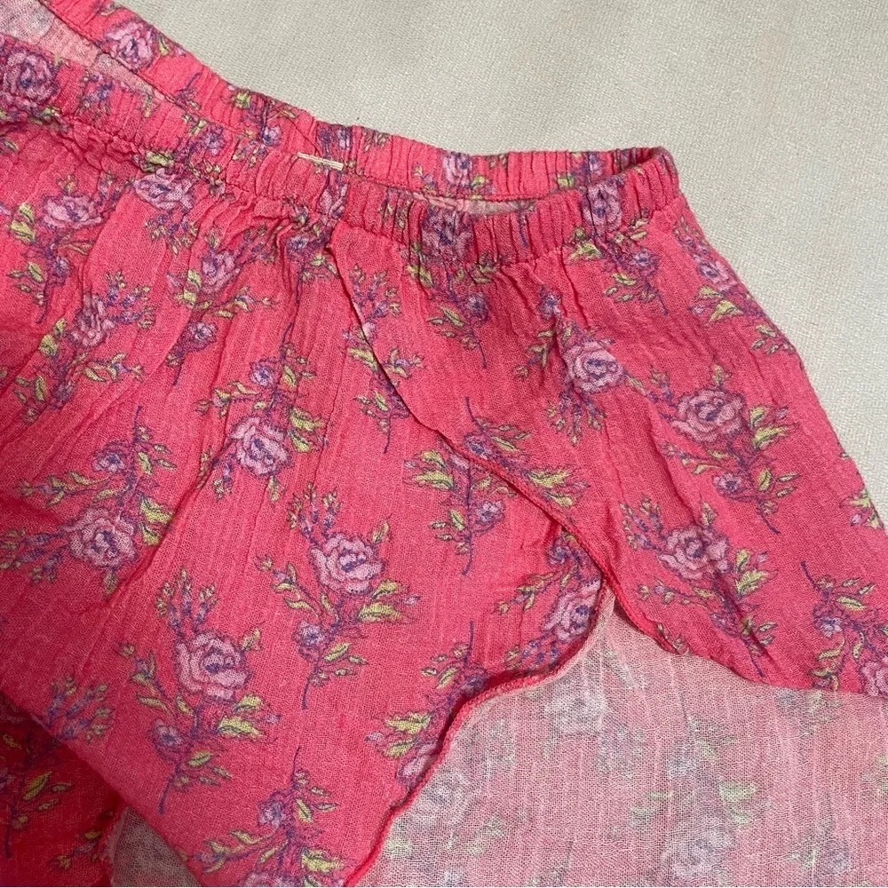 New Free People Outta This World Linen Pink Floral Shorts Size L